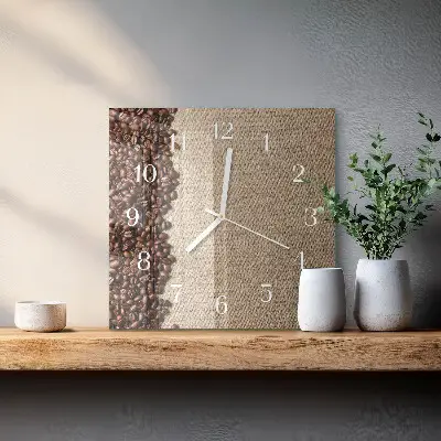 Moderne wandklok glas vierkant Koffiebonen