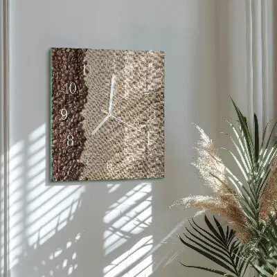 Moderne wandklok glas vierkant Koffiebonen