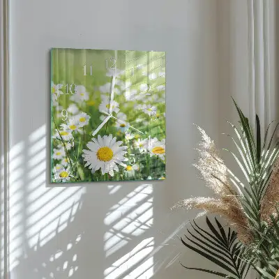 Vierkante glazen wandklok Madeliefjes