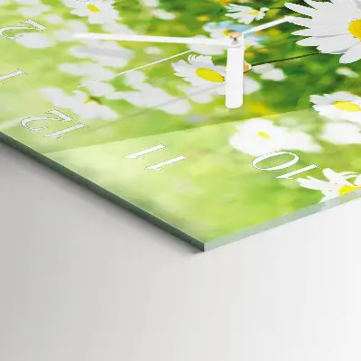 Vierkante glazen wandklok Madeliefjes