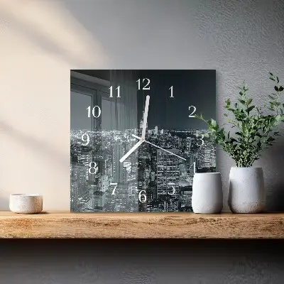 Vierkante glazen wandklok Nachthorizon