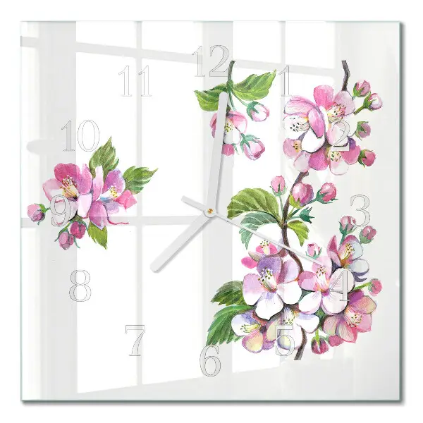 Moderne wandklok glas vierkant Bloemen