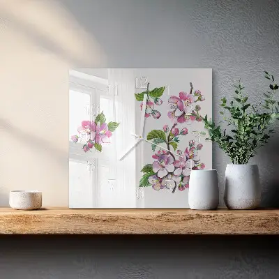 Moderne wandklok glas vierkant Bloemen