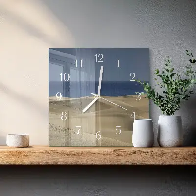 Vierkante glazen wandklok Kustduinen