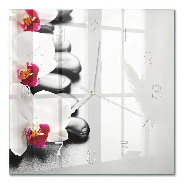 Decoratieve glazen klok vierkant Stenen en orchidee