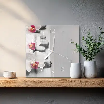 Decoratieve glazen klok vierkant Stenen en orchidee