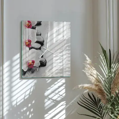 Decoratieve glazen klok vierkant Stenen en orchidee