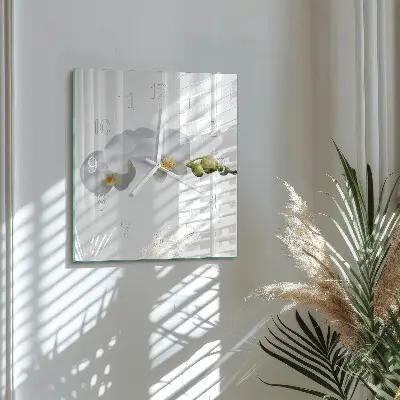 Vierkante glazen klok Orchidee