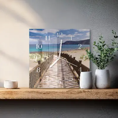Vierkante glas klok Strand zee