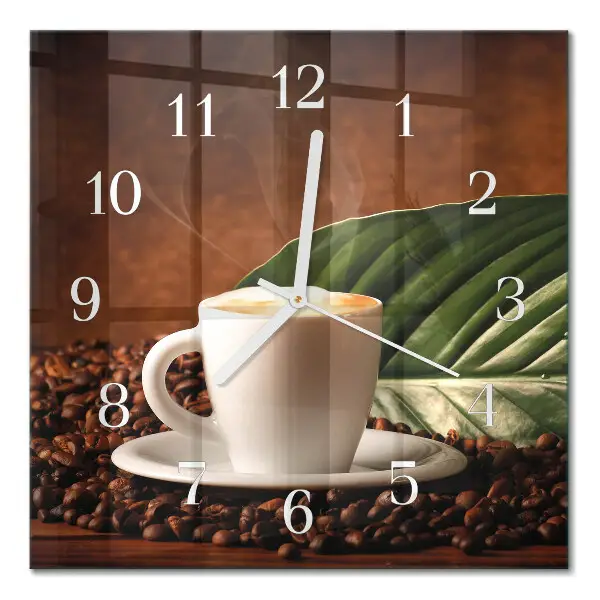 Vierkante glazen klok Een kopje koffie