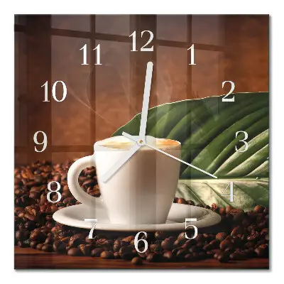 Vierkante glazen klok Een kopje koffie