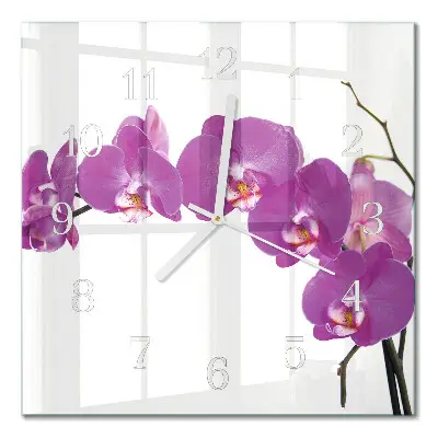 Moderne wandklok glas vierkant Orchidee