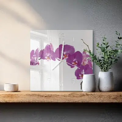 Moderne wandklok glas vierkant Orchidee