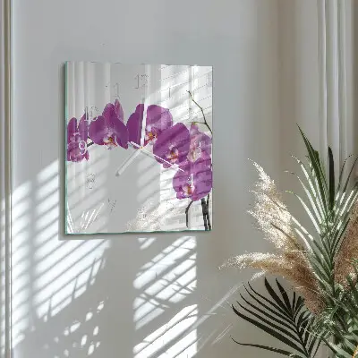 Moderne wandklok glas vierkant Orchidee