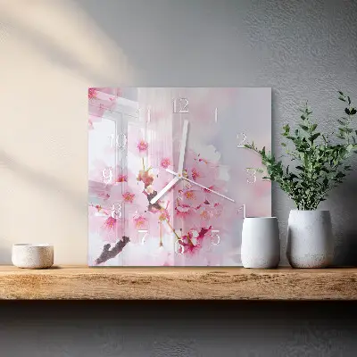 Vierkante glas klok Bloemen