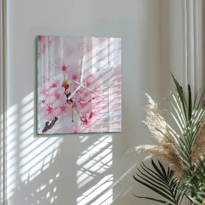 Vierkante glas klok Bloemen