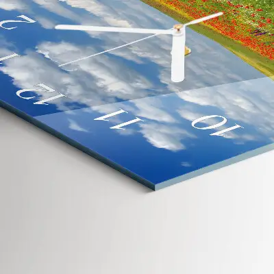 Vierkante glazen wandklok Klaprozenveld