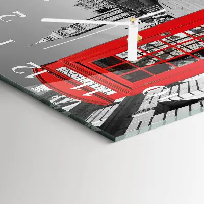 Moderne wandklok glas vierkant Rode telefooncel