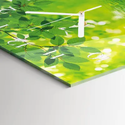 Vierkante glazen wandklok Bladeren