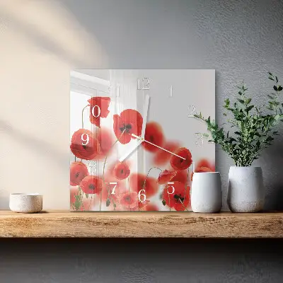 Decoratieve glazen klok vierkant Klaprozen