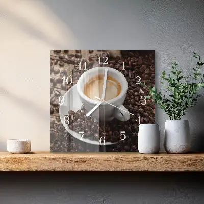 Moderne wandklok glas vierkant Een kopje koffie
