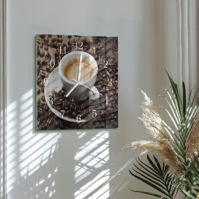 Moderne wandklok glas vierkant Een kopje koffie