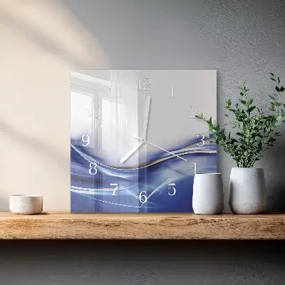 Vierkante glazen wandklok Abstracte lijnen