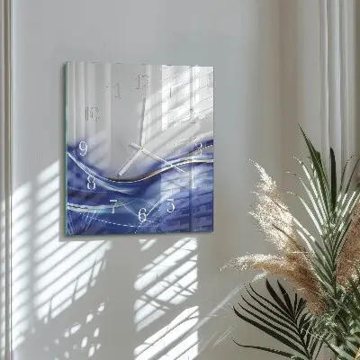 Vierkante glazen wandklok Abstracte lijnen