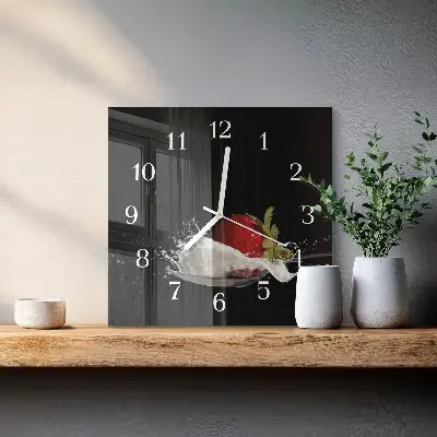 Moderne wandklok glas vierkant Aardbei