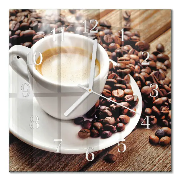 Vierkante glas klok Een kopje koffie