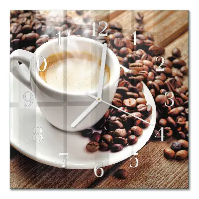Vierkante glas klok Een kopje koffie
