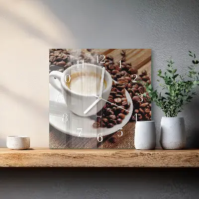 Vierkante glas klok Een kopje koffie
