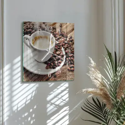 Vierkante glas klok Een kopje koffie