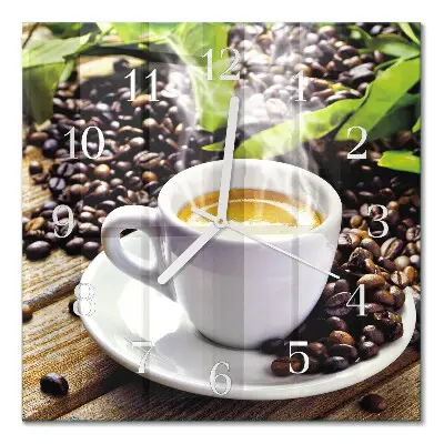 Vierkante glazen wandklok Een kopje koffie