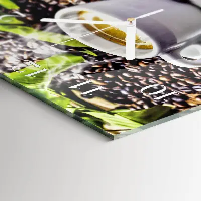 Vierkante glazen wandklok Een kopje koffie