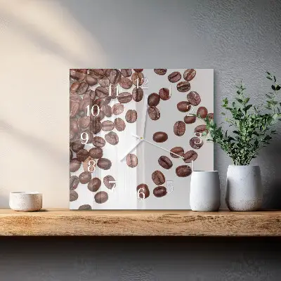 Moderne wandklok glas vierkant Koffiebonen
