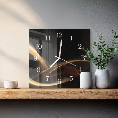 Vierkante glazen wandklok Abstracte lijnen