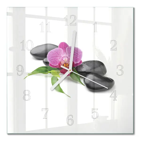 Moderne wandklok glas vierkant Orchidee