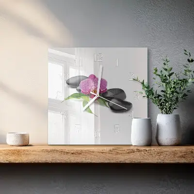 Moderne wandklok glas vierkant Orchidee