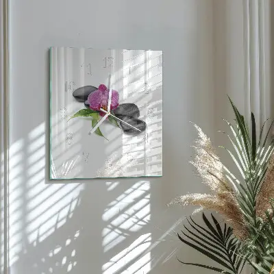 Moderne wandklok glas vierkant Orchidee