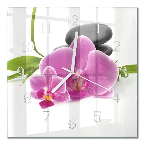 Moderne wandklok glas vierkant Orchidee