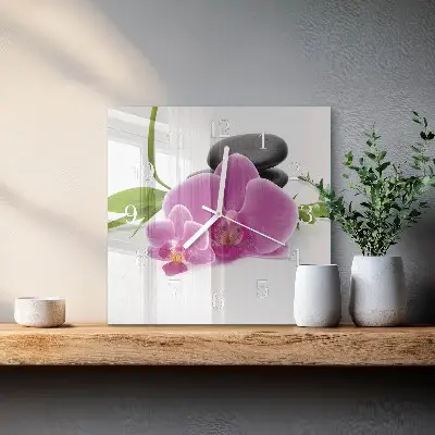 Moderne wandklok glas vierkant Orchidee