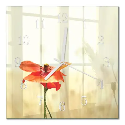 Decoratieve glazen klok vierkant Papaver
