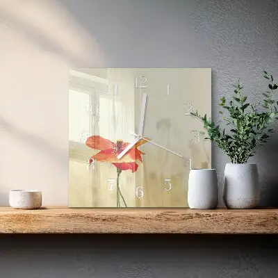 Decoratieve glazen klok vierkant Papaver