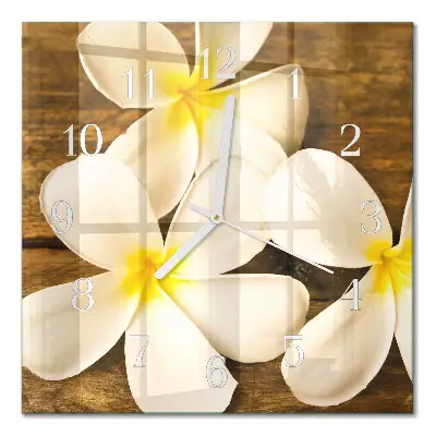 Vierkante glazen wandklok Bloemen