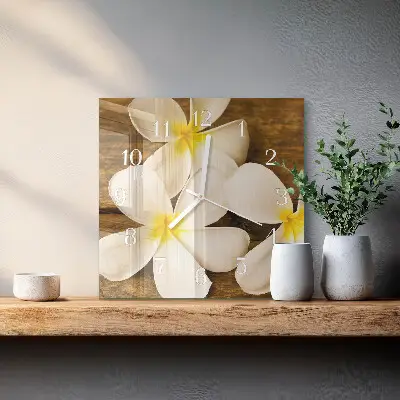 Vierkante glazen wandklok Bloemen