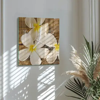 Vierkante glazen wandklok Bloemen