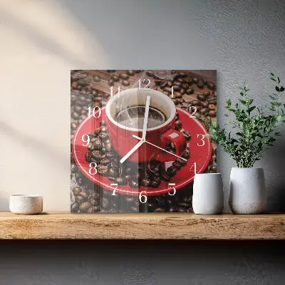 Decoratieve glazen klok vierkant Een kopje koffie