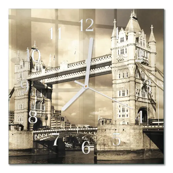Decoratieve glazen klok vierkant London bridge in sepia