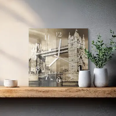 Decoratieve glazen klok vierkant London bridge in sepia